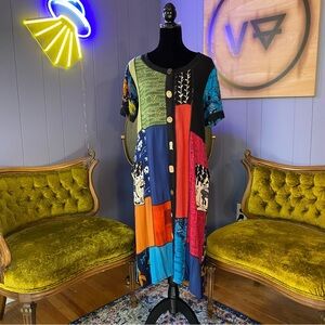 Vintage Y2K La Cera Patchwork Maxi Button Down Dress